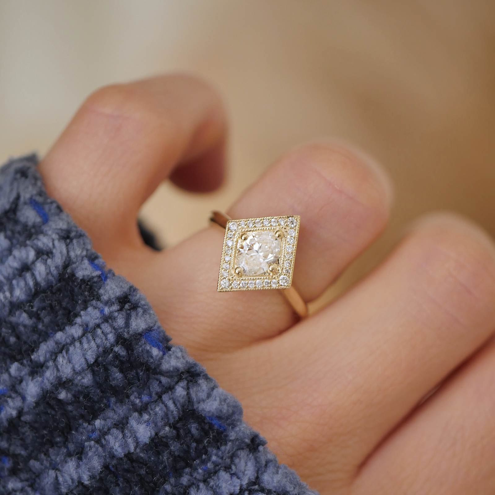 Marquise Shaped Three Stone Lab Grown Diamond Engagement Ring